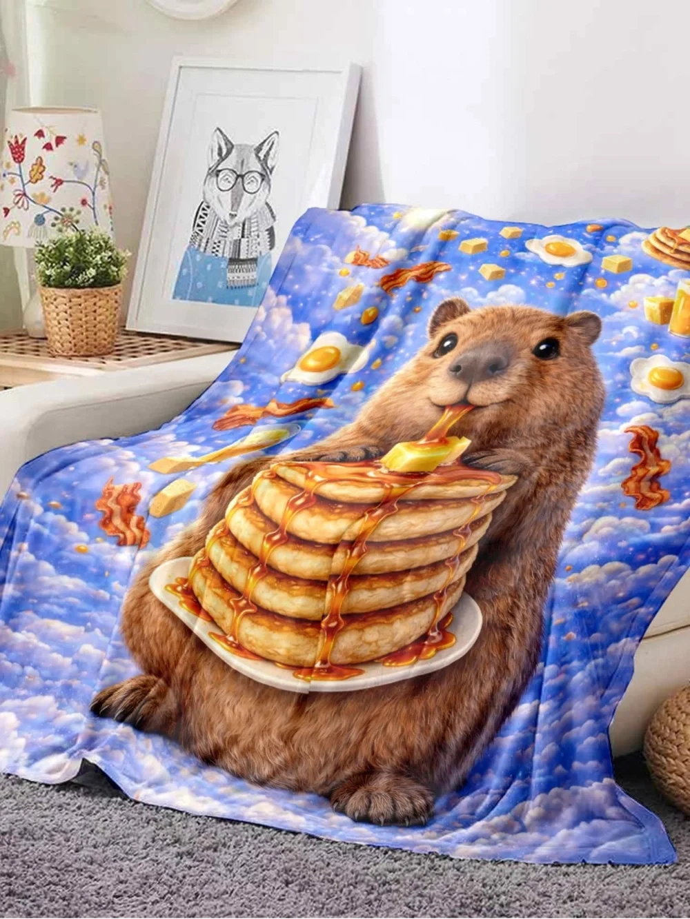 NEW Capybara Pancake Velveteen Blanket Cute Animal Cozy Throw - Picture 2 of 6